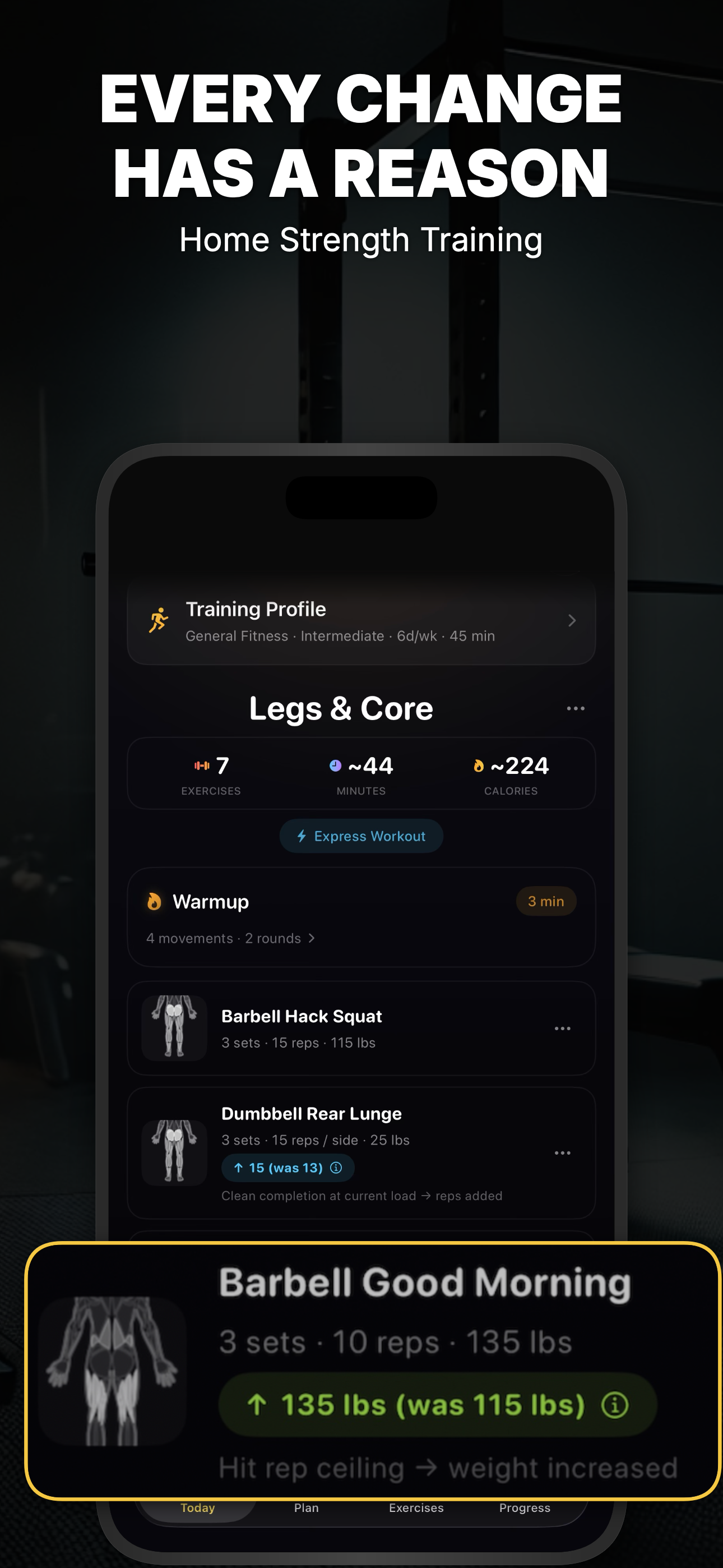 Every change has a reason — workout plan view